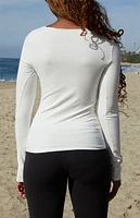 John Galt White Cinched Bow Long Sleeve Top