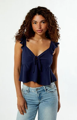 LA Hearts Keyhole Linen Babydoll Top