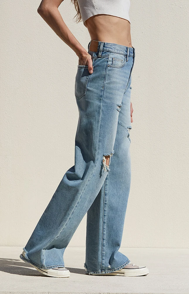 PacSun Medium Indigo Ripped Mid Rise Baggy Jeans