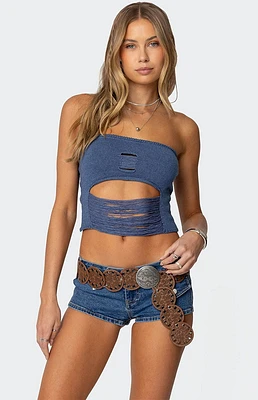 Edikted Laurier Distressed Knit Tube Top