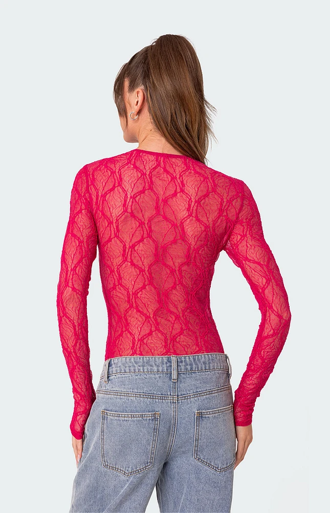 Lina Textured Sheer Lace Bodysuit