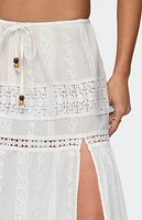Edikted Embroidered Cotton Lace Slit Maxi Skirt