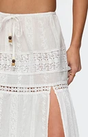Edikted Embroidered Cotton Lace Slit Maxi Skirt