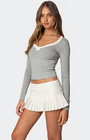 Edikted Shayni Lace Trim Long Sleeve Top
