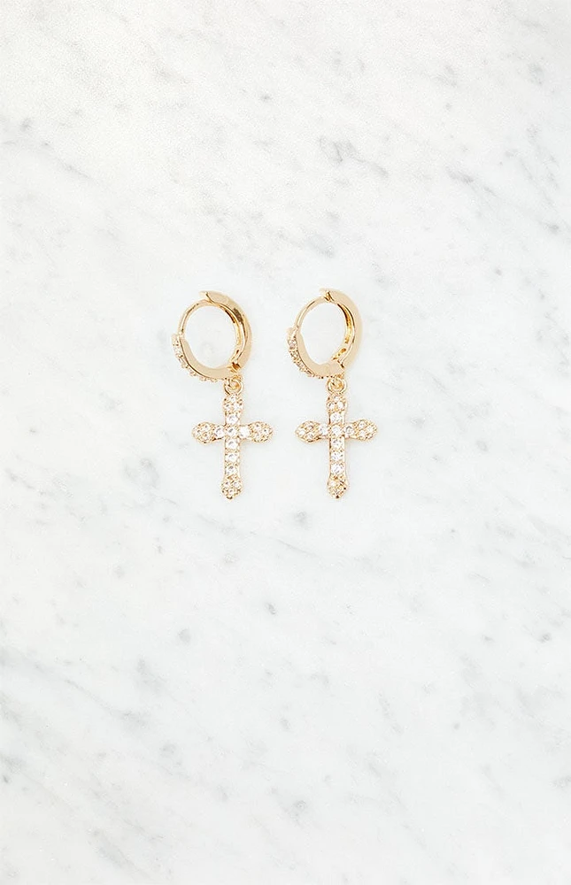 John Galt Gold Cross Hoop Earrings