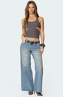 Edikted Paint Splatter Low Rise Jeans