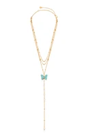 Ettika Turquoise Butterfly Pearl Chain Lariat Necklace
