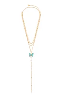 Ettika Turquoise Butterfly Pearl Chain Lariat Necklace