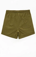 Pacsun Olive Seersucker 4.5" Swim Trunks