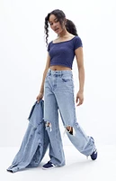 PacSun Cali Light Indigo Ripped Knee Baggy Boyfriend Jeans