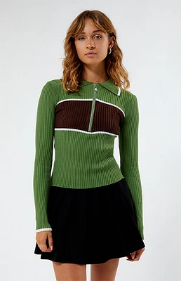Daisy Street Stripe Knit Collared Sweater