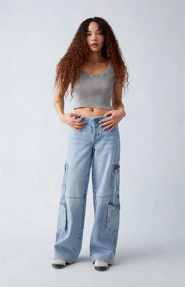 PacSun Light Indigo Low Rise Baggy Cargo Jeans