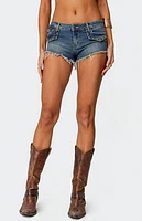 Edikted Studded Low Rise Denim Micro Shorts