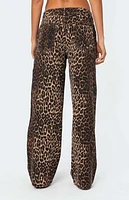 Edikted Leopard Printed Low Rise Jeans
