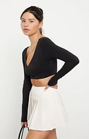 PAC 1980 Active Black Front Cinched Long Sleeve Crop Top