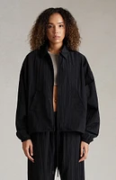 Fear of God Essentials Women's Jet Black Crinkle Nylon Shell Bomber Jacket