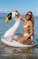 PoolCandy Inflatable 48" Jumbo Gold Glitter Swan Pool Tube