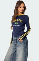 Edikted Brasil Embroidered Long Sleeve T-Shirt