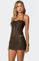 Edikted Stormi Lace Up Faux Leather Corset