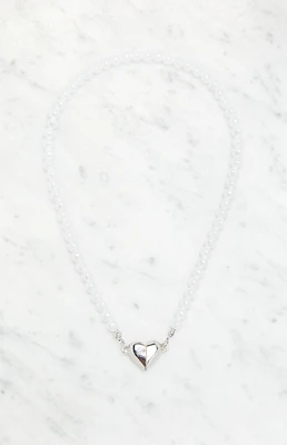 LA Hearts Pearl Silver Heart Necklace