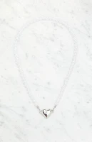 LA Hearts Pearl Silver Heart Necklace