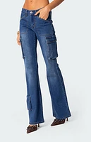 Edikted Roslyn Denim Flared Cargo Pants