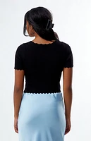 MINKPINK Laura Scalloped Short Sleeve Sweater