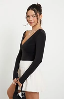 PAC 1980 Active Black V Surplice Long Sleeve Top