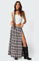 Edikted Plaid Side Slit Tiered Maxi Skirt