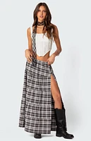 Plaid Side Slit Tiered Maxi Skirt