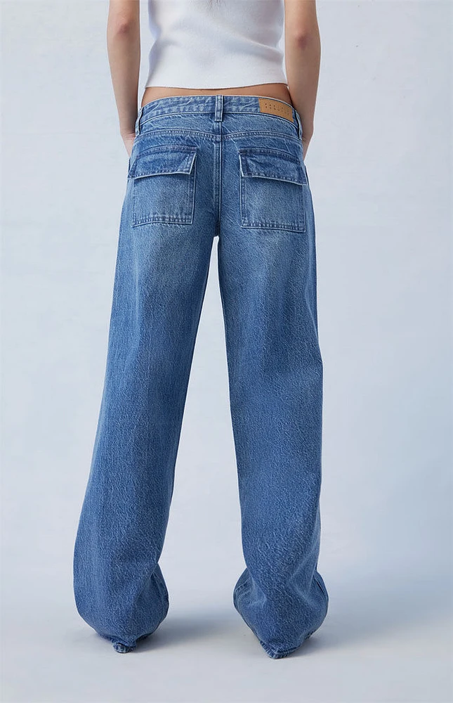 PacSun Eco Dark Indigo Low Rise Baggy Cargo Jeans