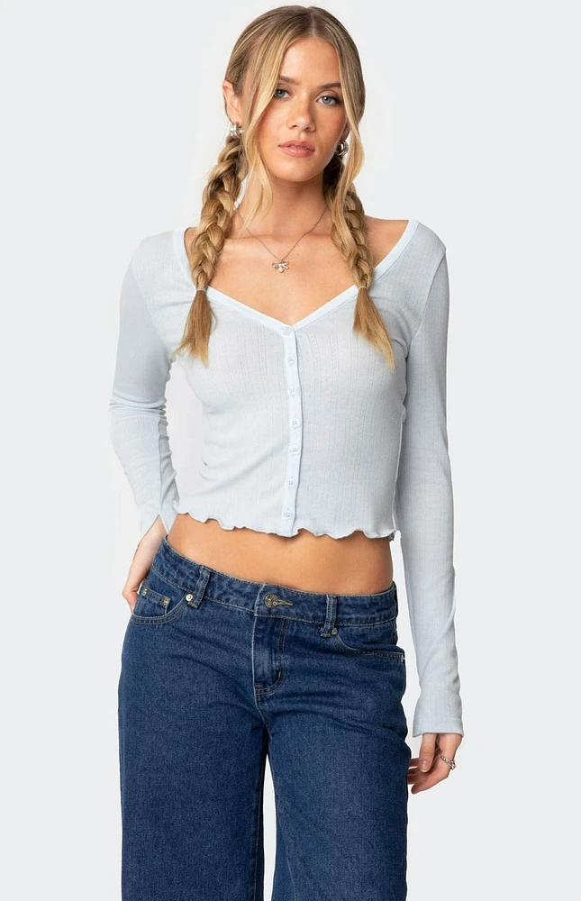 Edikted Ollie Button Front Pointelle Top