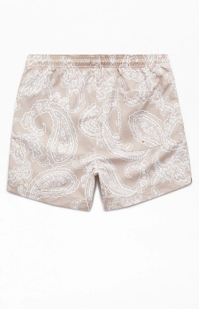 PacSun Tan Tonal Paisley 4.5" Swim Trunks