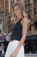 John Galt Black Side Button Basic Tank Top