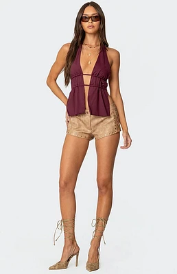 Edikted Audrey Faux Leather Studded Micro Shorts