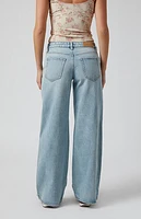 Pacsun Casey Ripped Slit Low Rise Baggy Jeans Light Indigo