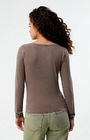 Est. PAC 1980 Ashlee Washed Notched Henley Long Sleeve Top