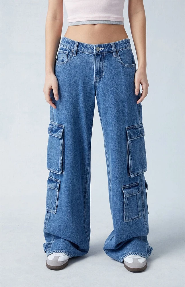 PacSun Medium Indigo Low Rise Baggy Cargo Jeans