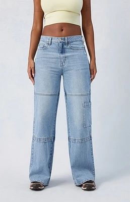 PacSun Light Indigo Grommet Dakota Mid Rise Baggy Jeans