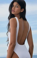 Eco White Zina Ribbed Low Back One Piece Swimsuit