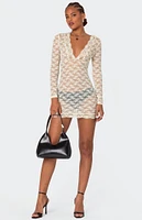 Edikted Beck Plunge Neck Sheer Lace Mini Dress