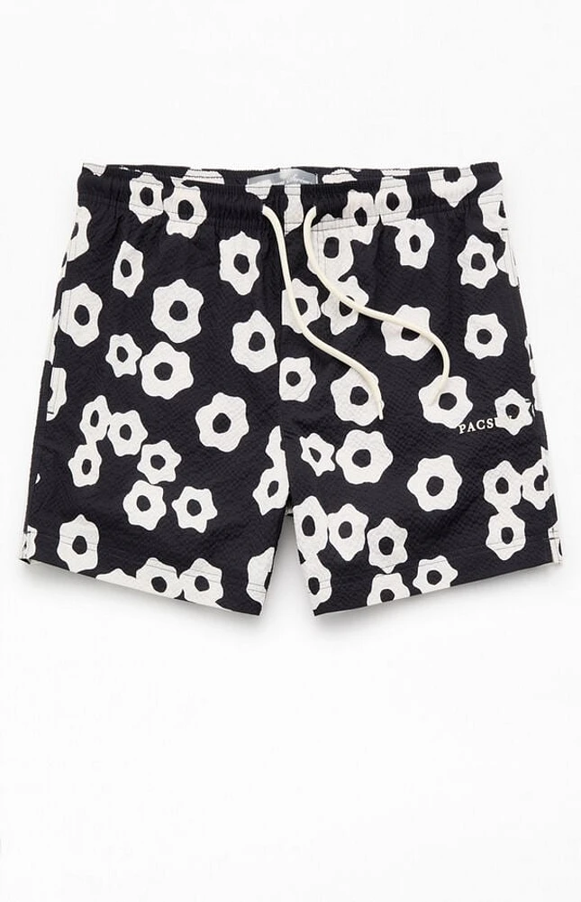 Pacsun Bloches Black Searsucker 4.5'' Swim Trunks