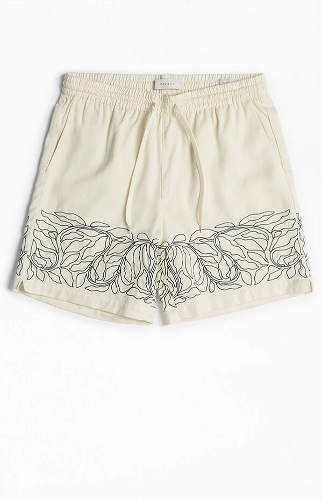 Pacsun Cream Floral Russel Volley Shorts