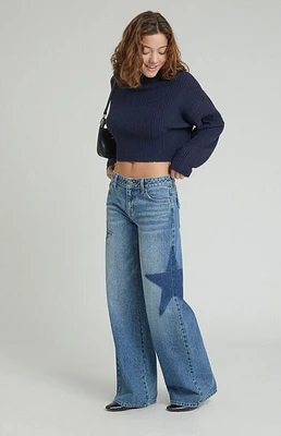 Pacsun Medium Indigo Rhinestone Star Low Rise Baggy Jeans