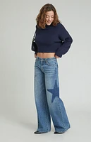 Pacsun Medium Indigo Rhinestone Star Low Rise Baggy Jeans