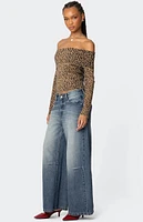 Edikted Leopard Printed Fold Over Knit Top