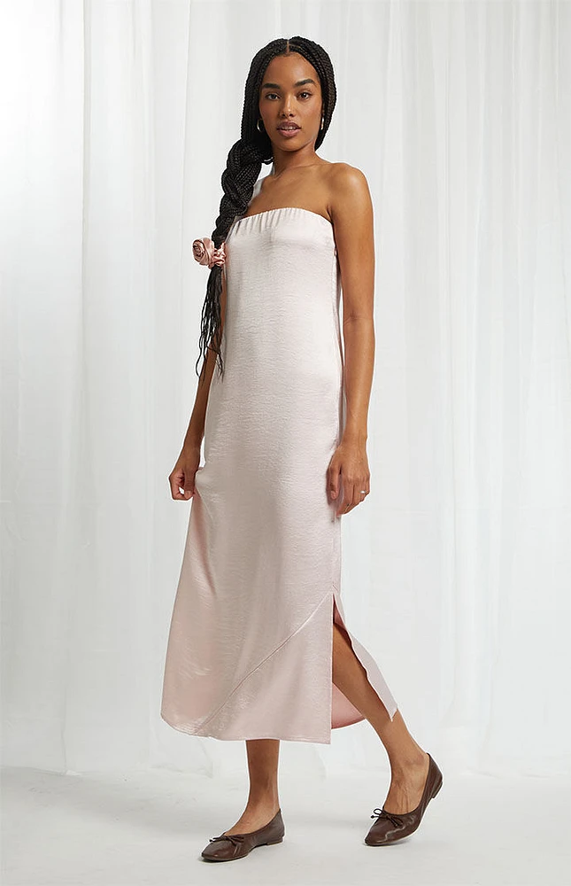 Beverly and Beck Satin Strapless Midi Dress