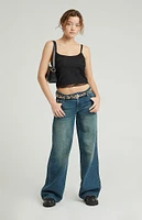 PacSun Casey Dark Indigo Button Pocket Low Rise Baggy Jeans