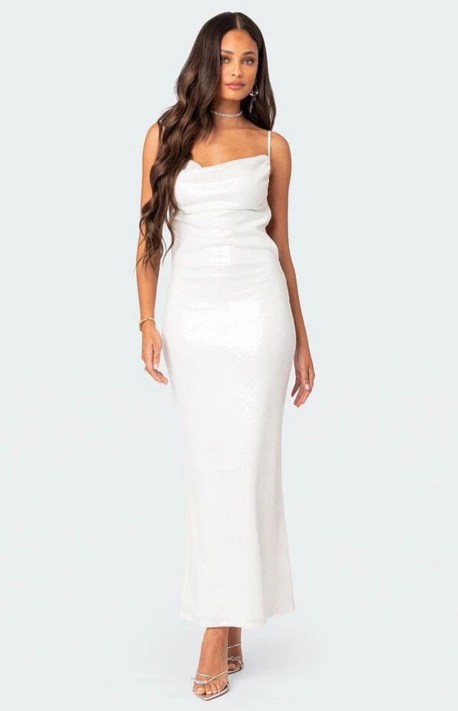 Edikted Nellie Sequin Open Back Maxi Dress