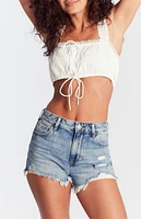 Pacsun Medium Indigo Ripped Zip Fly High Waisted Denim Festival Shorts